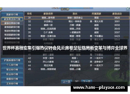 世界杯赛程密集引爆热议转会风云席卷足坛格局新变革与博弈全球界